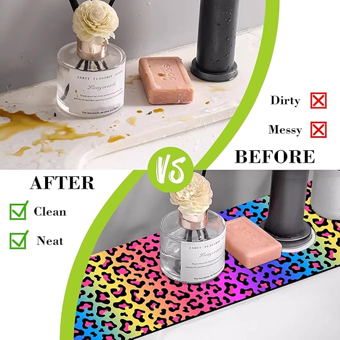 Sink Faucet Absorbing Mat Rainbow Colored Leopard Print Sink Splash Guard - Image 6