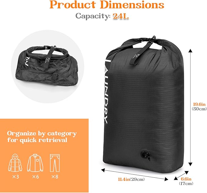 Compression Laundry Bag for Travel, Dirty Clothes Travel Laundry Bags, - Image 3