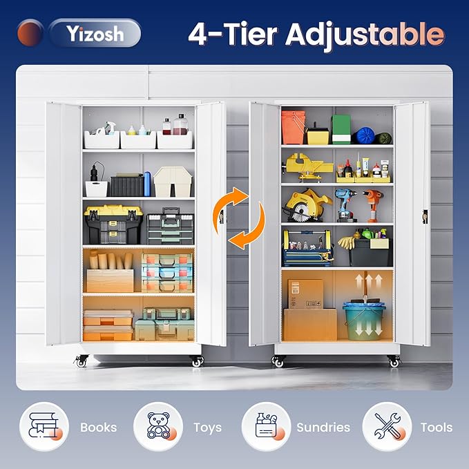 Yizosh Metal Garage Storage Cabinet with Locking Doors and Adjustable Shelves,- 75" Rolling Steel Tool Cabinet for Home Office,Garage,Warehouse - Image 5