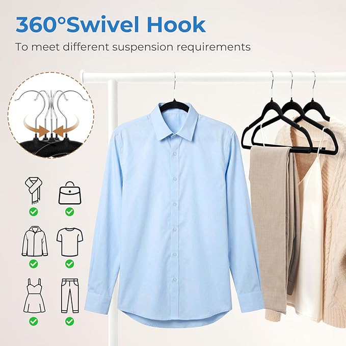Smartor Black Velvet Hangers 50 Pack, Non Slip Clothes Hangers - Image 7