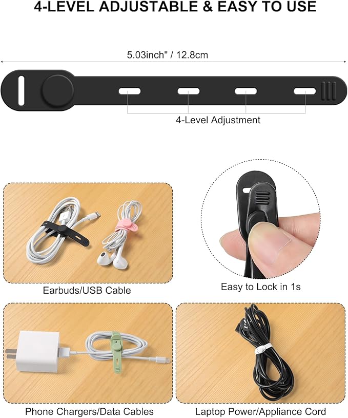 OneLeaf 16Pcs Premium Soft Silicone Cable Ties, Reusable Cord Organizer - Image 4