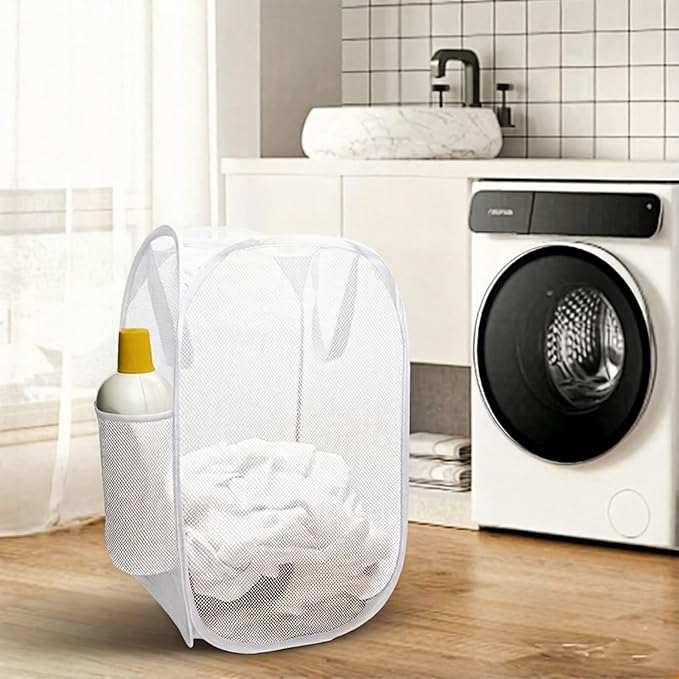 The upgraded pop-up laundry basket features a breathable side pocket mesh design - Image 5