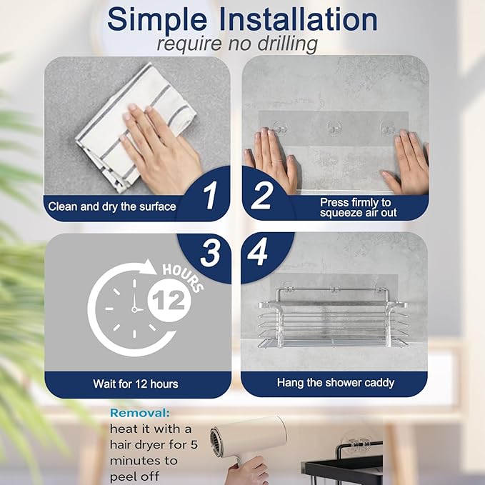 Strong Adhesive Shower Caddy Replacement, 6 Pack No Drill Adhesive Hooks - Image 6
