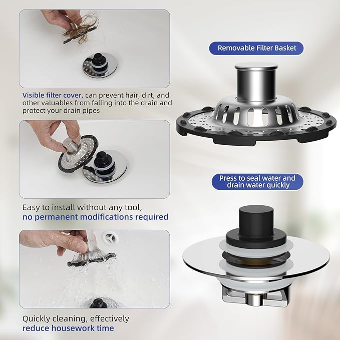 Universal Bathtub Drain Stopper Shower Drain Hair Catcher, Tub Stopper - Image 4