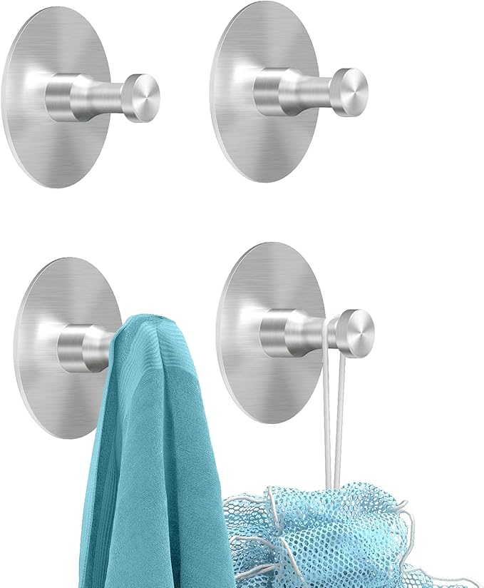 Adhesive Hooks for Walls No Damage 4 PCS, Heavy Duty Aluminum Strong Adhesive by STWWO