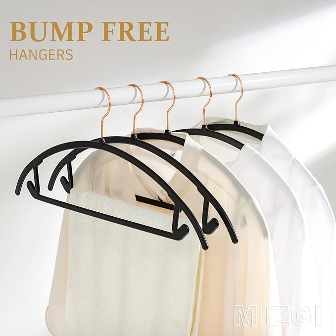 MIZGI Premium Plastic Hangers Heavyduty- Black No Shoulder Bump Suit Hangers - Image 2