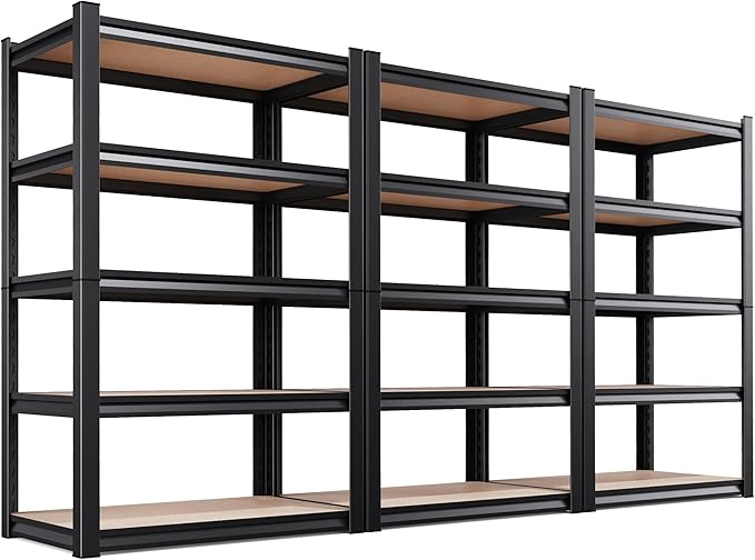 Set of 3 Garage Shelving Heavy Duty Storage Shelves, Metal Adjustable Shelving Unit, Utility Garage Organizer Shelf for Basement, Pantry, Kitchen, Warehouse,15.7" Dx35.4 Wx71.2 H, Black by Unknown