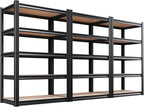 Set of 3 Garage Shelving Heavy Duty Storage Shelves, Metal Adjustable Shelving Unit, Utility Garage Organizer Shelf for Basement, Pantry, Kitchen, Warehouse,15.7" Dx35.4 Wx71.2 H, Black by Unknown