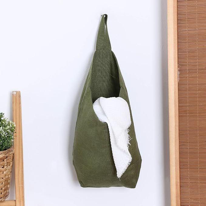 100% Linen Hanging Storage Bags Baskets 2 Pcs, Small Wall Storage Bag - Image 4