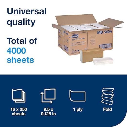 Tork Multifold Hand Towel White H2, 100% Recycled Fibers, 16 x 250 Towels - Image 2
