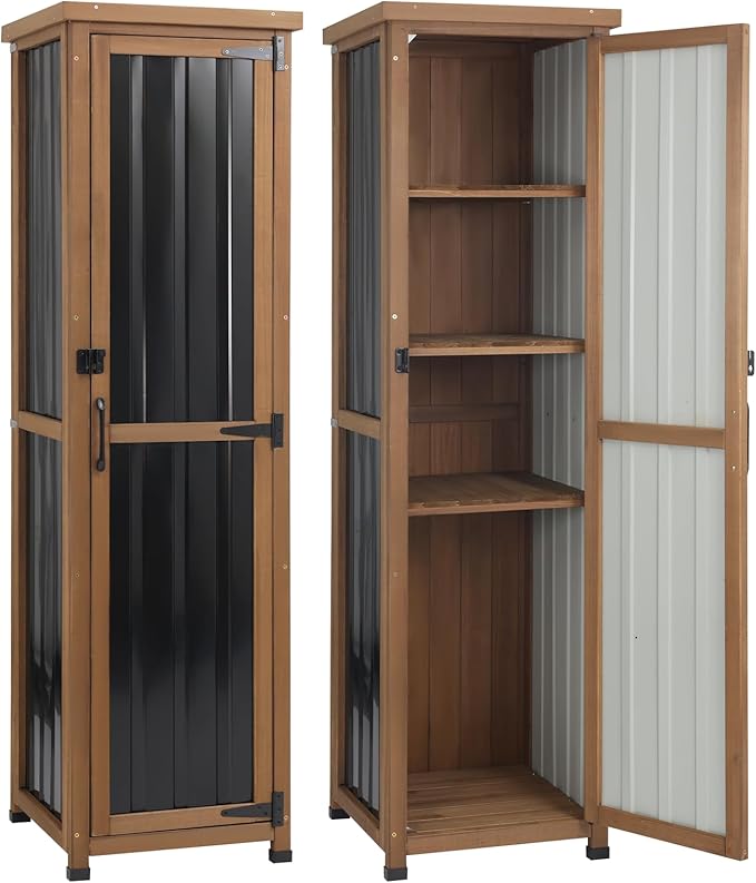 62" H Outdoor Corner Storage Cabinet with Lockable Doors, Outdoor Indoor Small Storage Cabinet with Metal Top, 3 Adjustable Shelves for Patio, Porch, Entryway or Small Spaces - Image 8
