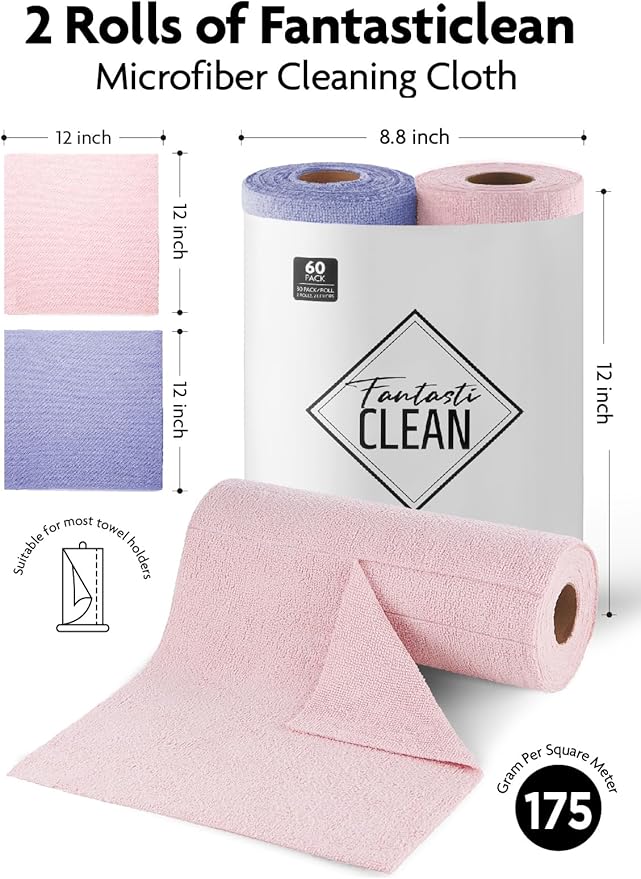 Fantasticlean Microfiber Cleaning Cloth Roll -60 Pack, Tear Away Microfiber - Image 9