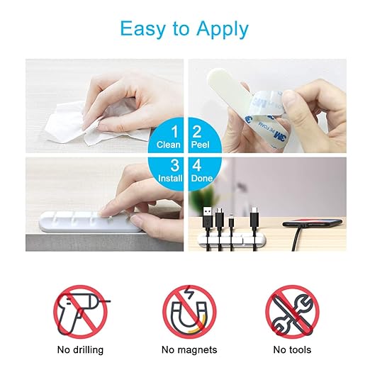 White Cable Clips, Cord Organizer Cable Management, Cable Organizers USB Cable - Image 6