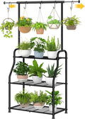 Simple Trending Plant Stand Indoor Outdoor, Heavy Duty Metal 3 Tiered Hanging Plant Shelf for Multiple Flower Planter Holder Tall Large Rack for Living Room Garden Balcony, Black by SimpleTrending