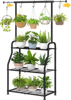 Simple Trending Plant Stand Indoor Outdoor, Heavy Duty Metal 3 Tiered Hanging Plant Shelf for Multiple Flower Planter Holder Tall Large Rack for Living Room Garden Balcony, Black by SimpleTrending