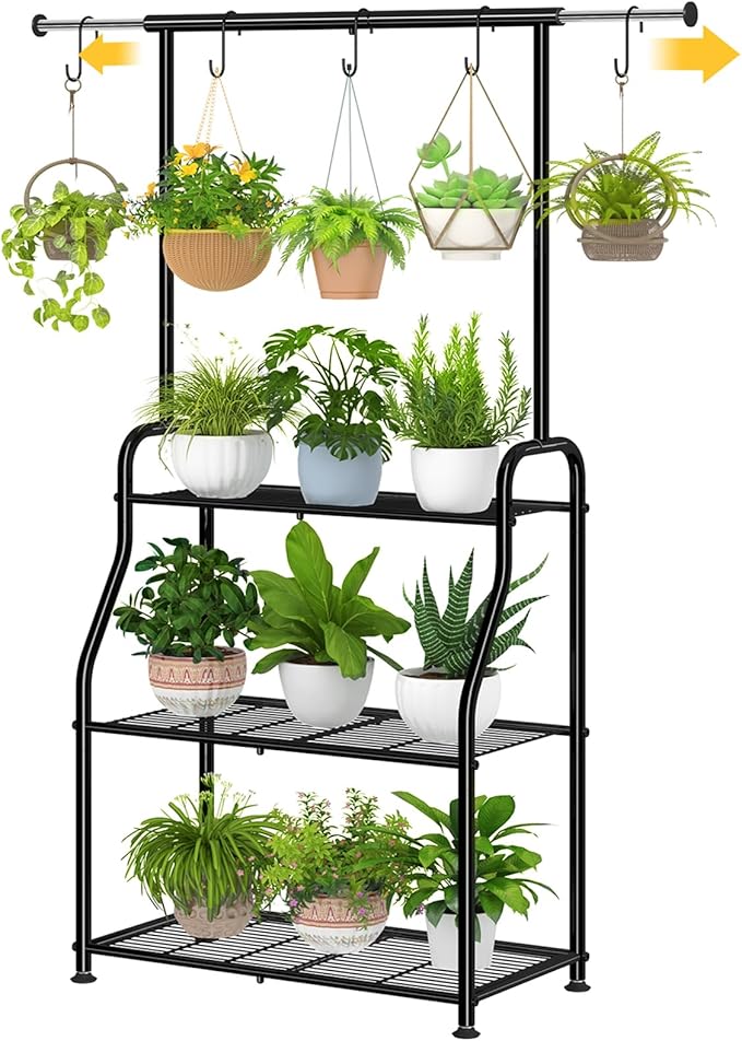 Simple Trending Plant Stand Indoor Outdoor, Heavy Duty Metal 3 Tiered Hanging Plant Shelf for Multiple Flower Planter Holder Tall Large Rack for Living Room Garden Balcony, Black by SimpleTrending