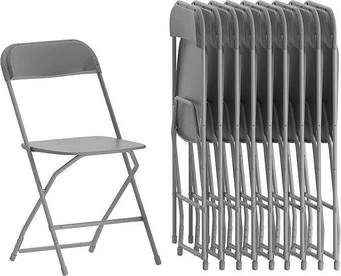 Flash Furniture Hercules Series Plastic Folding Chairs for Parties and Weddings, Stackable Commercial Event Seats, Set of 10, Gray by FlashFurniture