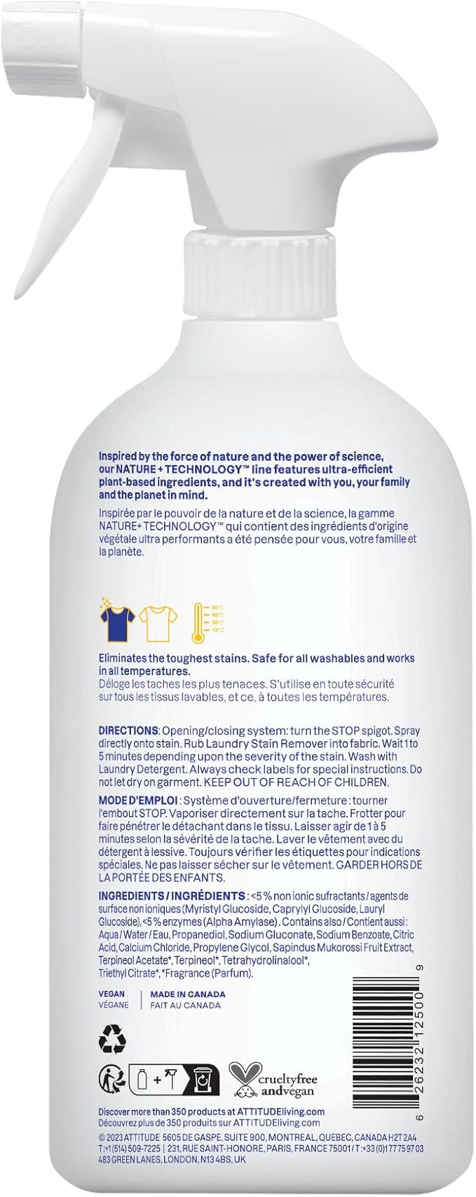 ATTITUDE Stain Remover Spray for Laundry, Removes Odors & Stains, Plant-Based & - Image 7