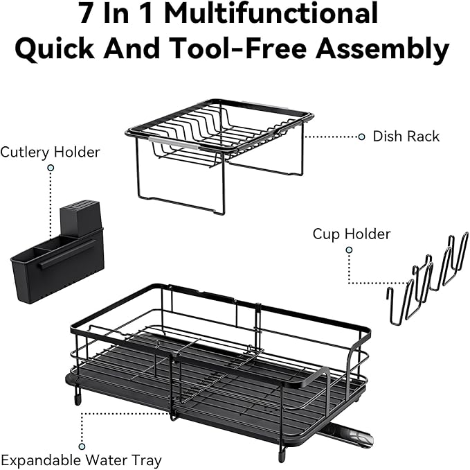 2 Tier Dish Drying Rack, Expandable Two Tier Dish Rack - Image 8