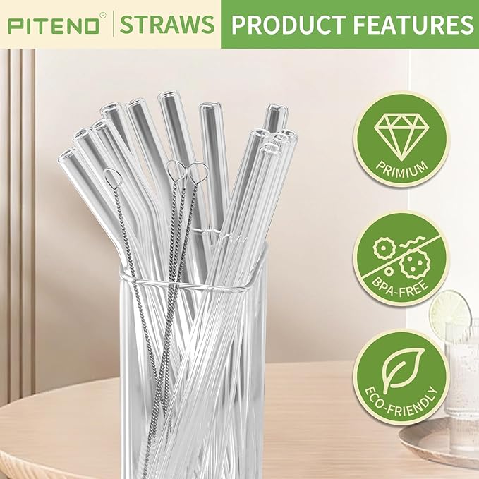 Piteno® 16-Pack Reusable Glass Straws Set, 8.5''x10MM, Milkshakes - Image 4