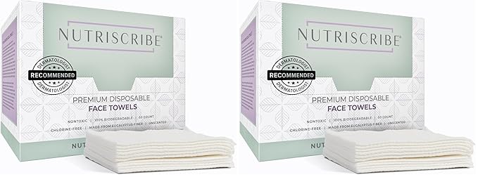Disposable Face Towels XL, Makeup Remover Cleansing Wipes, 100% Natural by Nutriscribe