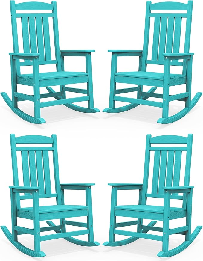 SERWALL HDPE Outdoor Rocking Chair Set of 4, Patio Rocking Chairs, All-Weather Porch Rockers for Adults, Aruba Blue by SERWALL