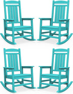 SERWALL HDPE Outdoor Rocking Chair Set of 4, Patio Rocking Chairs, All-Weather Porch Rockers for Adults, Aruba Blue by SERWALL