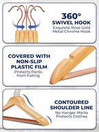 Smartor Wooden Hangers 10 Pack, Solid Wood Coat Hanger - Image 3