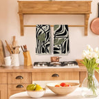Abstract Dark sage Green and Black Boho Floral Kitchen Towels Set of 2 - Image 2