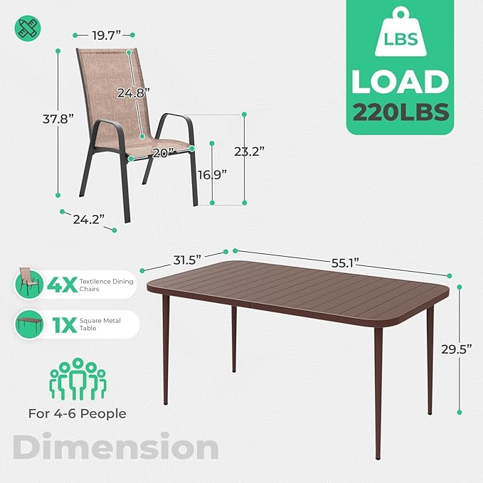 JEAREY Patio Dining Table, Outdoor Dining Table All-Weather for Garden, Backyard, Lawn, Coffee - Image 3