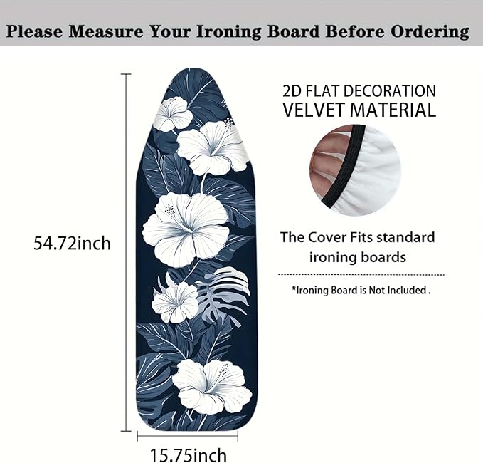 Nuxovilar White Hibiscus & Blue Leaf Ironing Board Cover, 15 * 54inch, Fits - Image 4