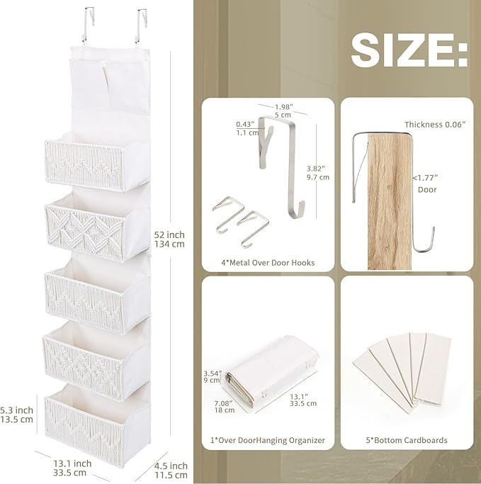 ANTIS'S HOME Over the Door Organizer Macrame Boho Nursery Storage - Image 6