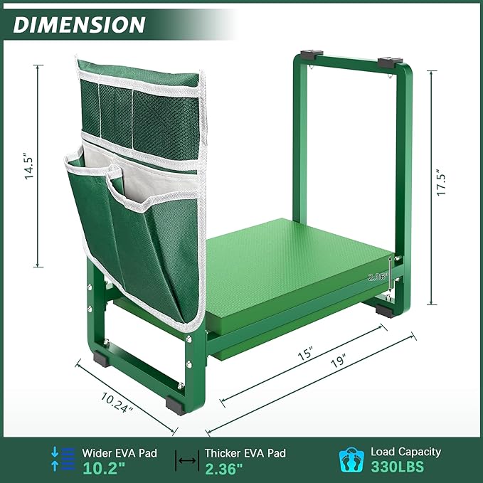 FLINTER 10.2" Wider Garden Kneeler and Seat, Heavy Duty Thick Gardening Bench for Kneeling and Seat - Garden Kneelers for Seniors, Gardening Stools for Women, Grandparents, Gardeners, Green - Image 2