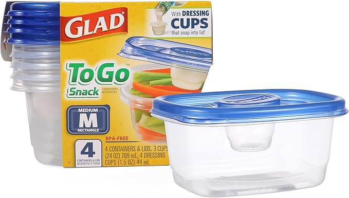 GladWare To Go Snack Food Storage Containers, Medium Rectangle Holds 24 Ounces by GladTrashFoodStorage