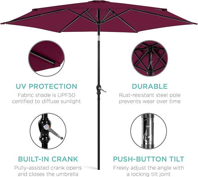 Best Choice Products 10ft Outdoor Table Compatible Steel Polyester Market Patio Umbrella w/Crank and Easy Push Button Tilt - Image 5