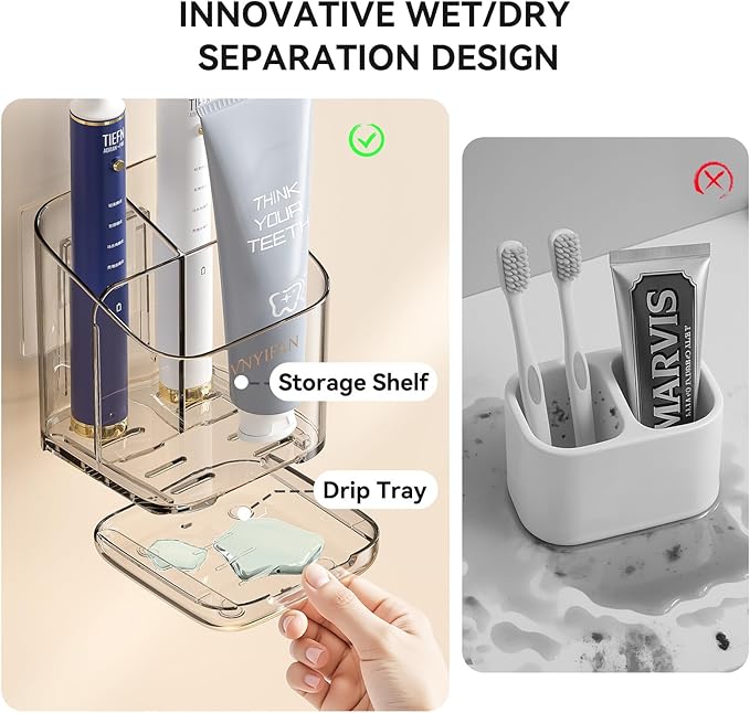 Toothbrush Holders for Bathrooms, 3 Slots Detachable Toothbrush Holder Wall - Image 3