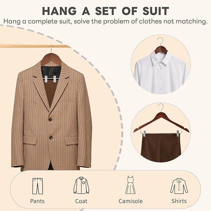 HOUSE DAY Wooden Hangers with Clips 24 Pack, Heavy Duty Walnut Wood Pants Hanger - Image 2