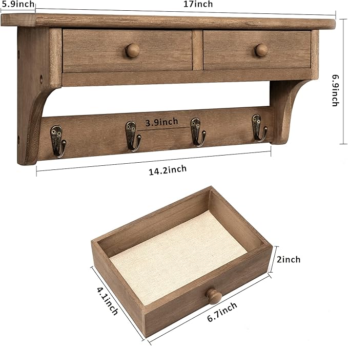 Emfogo Coat Hooks Mounted, Rustic Wood Coat Rack Mount Shelf - Image 6