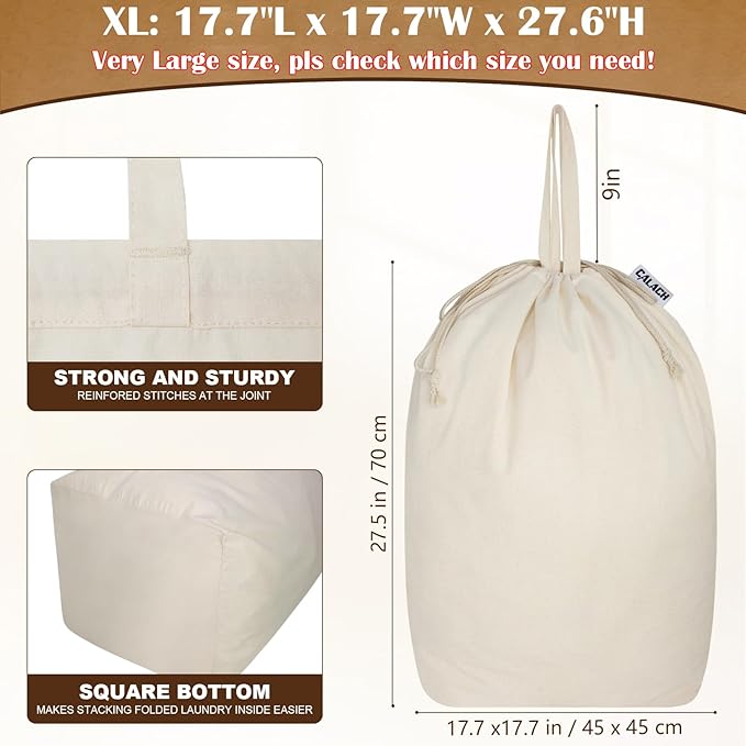 Canvas Laundry Bags with Handles & Square Base18"Lx18"Wx27.6"H, Extra Large - Image 3