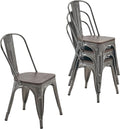 Nazhura Metal Dining Chair Farmhouse Tolix Style for Kitchen Dining Room Patio, 18 Inch, Stackable, Waterproof Indoor/Outdoor (Sets of 4) (Brushed Metal with Wood Padding) by NazhuraGoodCompanionAtHome