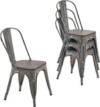 Nazhura Metal Dining Chair Farmhouse Tolix Style for Kitchen Dining Room Patio, 18 Inch, Stackable, Waterproof Indoor/Outdoor (Sets of 4) (Brushed Metal with Wood Padding) by NazhuraGoodCompanionAtHome