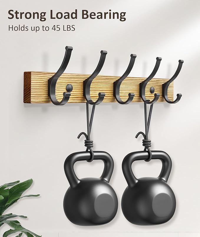 Coat Rack Wall Mount, 16.5 Inches Wood Coat Hooks Wall Mount, Wall Coat Rack - Image 2