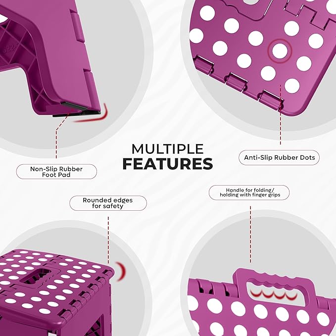 Utopia Home Folding Step Stool with Handle – 9 Inch Anti Slip Collapsible Stool – Holds Up to 300 lbs – Sturdy Plastic Step Stool Foldable for Kitchen, Bathroom and Home Use (1-Pack, Purple) - Image 4