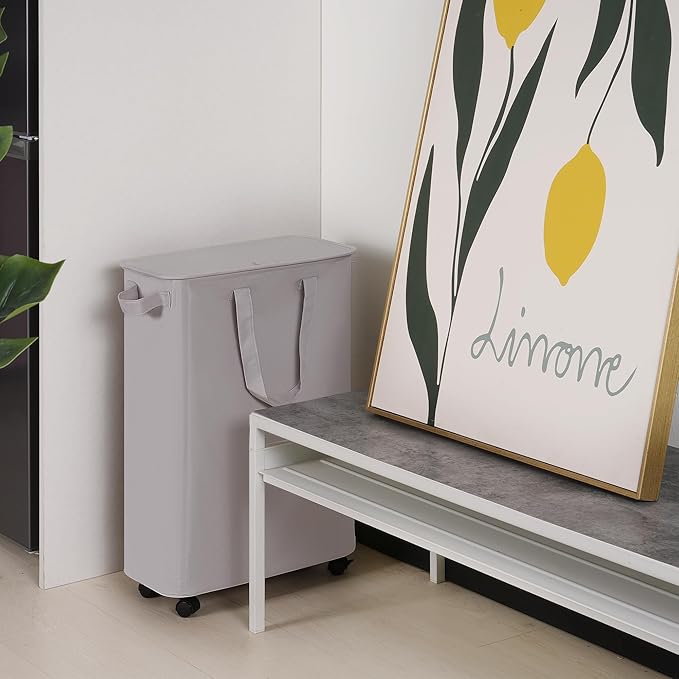 Slim Laundry Hamper with Lid and Wheels, Small Rolling Laundry Basket with - Image 7