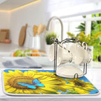 Blooming Sunflowers Dish Drying Mat Super Absorbent Drying Mat Large Coffee Mat - Image 5