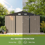 Patiowell 10 x 8 FT Outdoor Storage Shed with Floor Frame, Large Garden Tool Metal Shed with Sloping Roof and Double Lockable Door for Backyard Garden Patio Lawn,Brown - Image 5