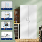 Yizosh Metal Garage Storage Cabinet with 2 Doors and 5 Adjustable Shelves - 71" Steel Lockable File Cabinet,Locking Tool Cabinets for Office,Home,Garage,Gym,School (White) - Image 4