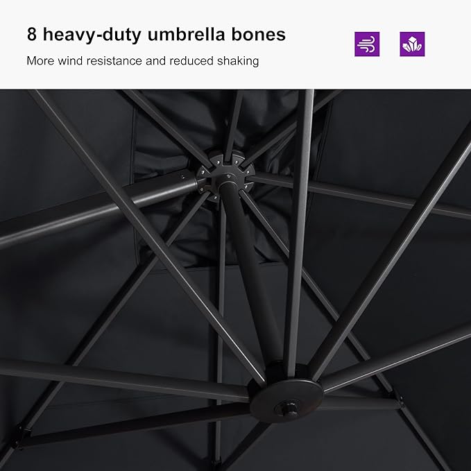 PURPLE LEAF 10'×13' Patio Umbrella with Base Included and Cover Outdoor Umbrella with Cover Extra Large Heavy Duty Cantilever Umbrella Grey - Image 6