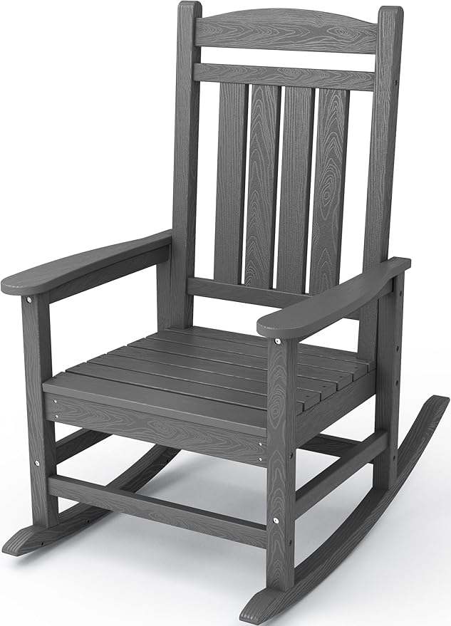 KINGYES Outdoor Rocking Chairs, HDPE All-Weather Patio Rocking Chairs High Back Porch Rocker for Adult, Gray by KINGYES