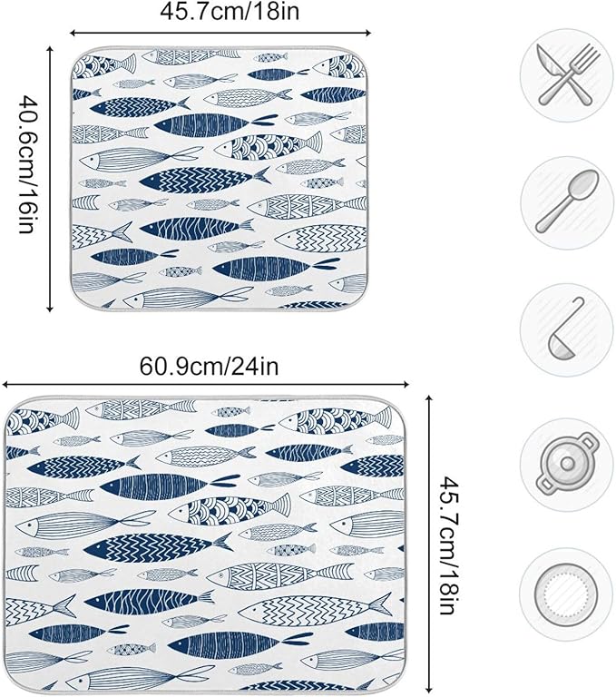 Cartoon Fish Dish Drying Mat for Kitchen Counter Absorbent Microfiber Drying Pad - Image 3